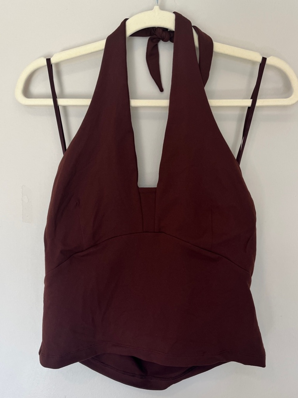 Anthropologie Chocolate Brown Halter Crop Top L Y2K Tie Back Tank